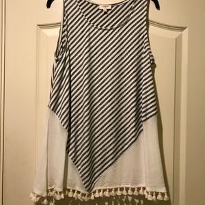 Umgee Striped Tassel Tank Medium